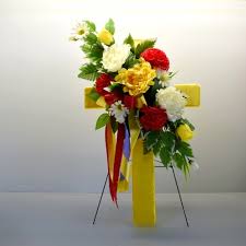 Beautiful silk flower arrangements, sprays, saddles, vases, bushes, and crosses for decorating cemeteries, graves, or memorial sites. Cemetery Cross Silk Flowers Scent Violet Flowers And Gifts Houston Tx