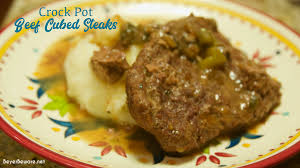 This tender steak is cooked in a sauce made with condensed cream of mushroom soup and brown gravy mix. Crock Pot Beef Cubed Steaks With Gravy Beyer Beware