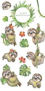 Watercolor Sloth Tropical Clipart Jungle Animal New Year Etsy In 2020 Cute Animal Illustration Sloth Cute Australian Animals