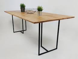 Thin Oak Wood Top Dining Table With Black Steel Frame Dining Table Table Black Steel Frame