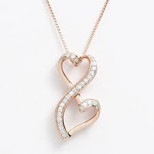 Love Is Forever 14k Rose Gold Over Silver 1 5 Ct T W Diamond Double Heart Pendant Star Charm Necklace Heart Jewelry Heart Pendant