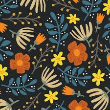 The hand drawn elements on the seamless patterns work together for a coordinating collection that has the wow factor. Fall Floral Pattern On Brown Flowers Orange Gray Yellow Plants Botanical Repeated Pattern Pattern Blue Illustration Fall Floral Photo Stickers
