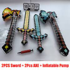 Kids Inflatable Weapons Toys Blow Up Sword Hammer Axe Pixel Party Gift on  OnBuy