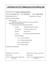 Menyelenggarakan rekod simpanan peralatan yang dikehendaki. Laporan Aktiviti Mingguan Kokurikulum Paper