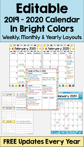 2021 monthly calendar with week numbers, holidays, space for notes in ms word doc, docx, pdf, jpg file format. 2020 2021 Calendar Printable And Editable In Bright Colors With Free Updates Editable Calendar Calendar Printables Printable Calendar Template