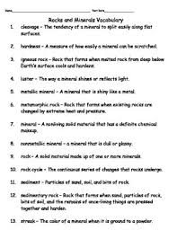 Rocks And Minerals Vocabulary Words And Quiz With Answer Key Vocabulary Words Quiz With Answers Science Flashcards