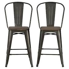 This bar and counter stool set offers sensible seating arrangements to countertops, provides a stylish focal point to your bar ensembles, and is easy to carry from room to room when guests need somewhere to sit. Set Of 2 24 Luxor Metal Counter Height Barstool With Wood Seat Antique Copper Room Joy Target