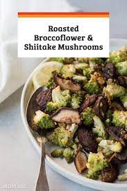 Roasted Broccoflower And Shiitake Mushrooms With Rosemary And Garlic An Unusual But Roasted Vegetable Recipes Broccoflower Recipe Shiitake Mushrooms Recipes