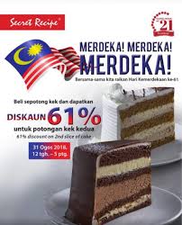 Secret recipe promotions (december 2019) secret recipe free delivery promo code promotion (valid until 31 december 2019) secret recipe new hokkaido triple chocolate cheese cake. 31 Aug 2018 Secret Recipe Merdeka Promotion Everydayonsales Com