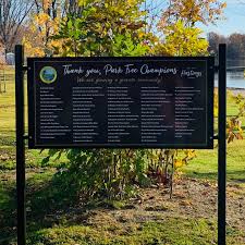 Thank You Park Tree Champions! Jos Pronk of Queensborough Metal Shops just  installed our wonderful new donor recognition sign at Tweed Memorial Park.  Thank you for your excellent work Jos. We are