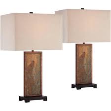 Franklin Iron Works Modern Table Lamps Set Of 2 Natural Slate Stone Rectangular Box Shade For Living Room Family Bedroom Bedside Target