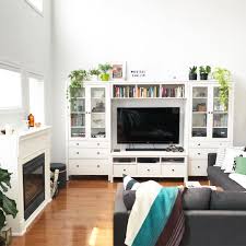 Ikea hemnes bookcases in family room with chartreuse accent chair. Ikea Hemnes Wall Unit White Living Room Ikea Hemnes Scandinavianstyle Ikea Living Room Furniture Living Room White Ikea Living Room