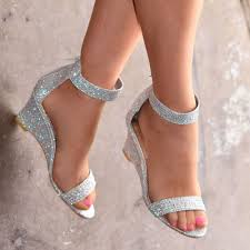New Ladies Sparkly Ankle Strap Wedges Mid Heel Evening Diamante Shoes H20261 In 2020 Prom Shoes Wedges Wedge Wedding Shoes Shoes Heels Wedges