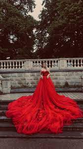Wedding Red Dress Ballgown Haute Couture With Long Train 3d Etsy Red Wedding Gowns Red Wedding Dresses Ball Gowns