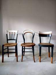 6 chaises depareillees vintage bistrot relookees blanc bois gris cuivre thonet baumann salon ou cuisine pour vintage stuhle upcycelte mobel stuhl neu gestalten
