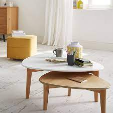 siwa ensemble de 2 tables basses vintage scandinave blanche et chene table basse table basse triangulaire table basse salon design
