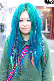 Harajuku Girl W Turquoise Hair Forehead Jewel Turquoise Hair Forehead Hair Directions Hair Dye
