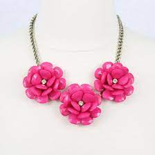 Fuchsia Flower Necklace 3 Big Flower Necklace Pink Beaded Rose Necklace Statement Necklace Bridesmaids G Statement Necklace Beaded Necklace Flower Necklace