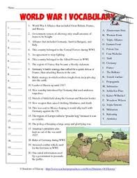 Different examples of worksheets, covering some aspects of world war one. World War I Vocabulary Matching Worksheet By Students Of History