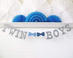 Twin Boys Banner 5 Inch Letters With Bow Ties Twin Baby Etsy Twin Boy Baby Shower Decorations Baby Shower Decorations For Boys Twin Boys Baby Shower