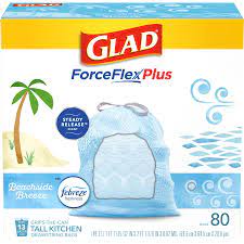 Glad kitchen bags compost completely, quickly and safely in municipal composting facilities just like paper, yard trimmings and food scraps do. Amazon Com Glad Trash Food Storage Forceflexplus Tall Kitchen Drawstring Trash Bags 13 Gallon Trash Bag Febreze Beachside Breeze 80 Count Package May Vary 79206 Health Household