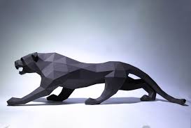 Angry Black Panther Model Black Panther Paper Craft Black Panther Digital Template Black Panther Low Poly Diy Paper Sculpture Paper Crafts Black Panther