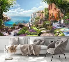 the ancient houses of italy sea landspace wallpaper restaurant living room office cafe bathroom bedroom wall decor mural art by wallpa fototapete tapeten fotos
