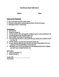 Nonfiction Book Talk Rubric Book Talk Book Talk Rubric Nonfiction Text Structure