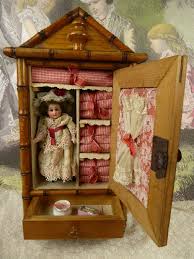 Marvelous Small Antique French Faux Bamboo Linen Cabinet With Sweet All Bisque Doll From Stairway To The Past On Ruby L En 2020 Poupee Maison De Poupee Poupees Vintage