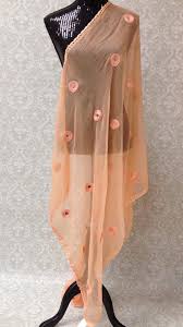 Mirror work adorned with resham threads and gota work. Chiffon Dupatta With Mirror Work Blue Offwhite Orange Peach Sarang