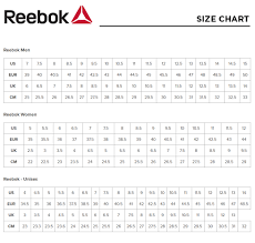 reebok size chart