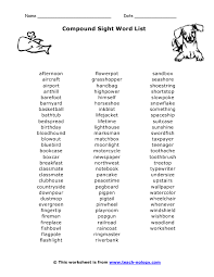 Compound Sight Word List Compound Words 4th Grade Sight Words Second Grade Sight Words