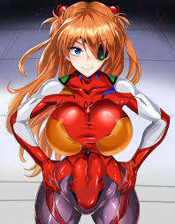 puripuri jet, souryuu asuka langley, neon genesis evangelion, rebuild of  evangelion, highres, 1girl, abs, alternate breast size, blue eyes, breasts,  curvy, eyepatch, hair between eyes, large breasts, long hair, looking at  viewer,