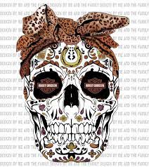 Harley Davidson Sugar Skull Cheetah Print Head Bow My Ride Or Die May The Wind Always Be At Your B Sugar Skull Art Drawing Sugar Skull Images Vinyl For Cars