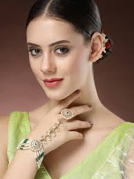 Buy NVR Women's Green Gold-Plated Stone Studded Handcrafted Ring Bracelet  Online at Best Price