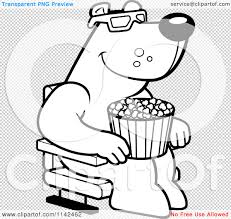 Popcorn popping clipart black and white. Cartoon Clipart Of A Black And White Bear Eating Popcorn And Watching A 3d Movie At The Theater Vector Outlined Coloring Page By Cory Thoman 1142462