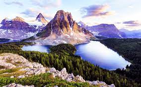 Mountain Range With Lake Surrounded By Pine Trees Landscape Nature Mountains Lake Trees Snow Clouds Nature Wallpaper Mountain Wallpaper Animal Wallpaper