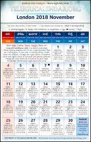 London Telugu Calendars 2018 November
