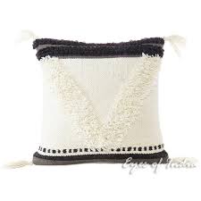 Black And White Throw Pillow With Tassels White Black Tufted Woven Fringe Pillow Sofa Throw Colorful Wool Embroidered On Cotton Cushion Cover 20 Tassel Fringe Pillows Sofa Pillows Sofa Throw Cover Pillows