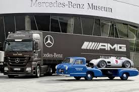 Mercedes Benz Amg Racing Transporter Alongside A Classic Racing Transporter Mercedes Benz Mercedes Truck Mercedes