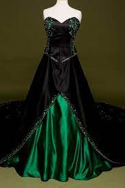 Black Wedding Dress With Green Embroidery By Gothicweddingdress Black Wedding Dresses Halloween Wedding Dresses Green Wedding Dresses
