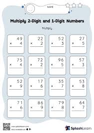 multiply 2 digit and 1 digit numbers vertical multiplication math worksheets splashlearn