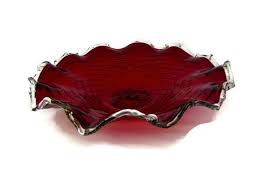 Red Bowl Ruby Red Glass Bowl Trinket Dish Shallow Bowl Decorative Ruffled Bowl Vintage Glass Bowl Decor Glass Bowl Red Bowl