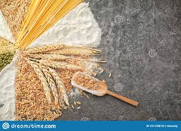 Composition Avec La Farine Les Cereales Et Les Pates De Ble Sur Le Fond Gris Photo Stock Image Du Fond Cereales 151130618