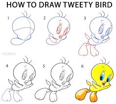 Bird Drawing For Kids Step By Step How To Draw Tweety Bird Step By Step Drawing Tutorial With Pictures Cool2bkids Tweety Bird Drawing Drawing Tutorial Easy Disney Drawings