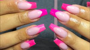 Acrylic nails can be short, medium or long, press on or glue on, be curved or square and there are styles for adults and children. Acrylic Nails Pink French Tips Youtube
