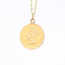 Victorian Coin Pendant Vintage 22k Yellow Gold Rare Indian Princess Head Token Ant Womens Jewelry Necklace Vintage Statement Jewelry Statement Jewelry Sets