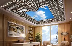 New 3d Ceiling Art Designs For Modern Interior How To Install 3d Ceiling Art 3d Stretch Living Room Ceiling Wallpaper Pop False Ceiling Design Ceiling Design