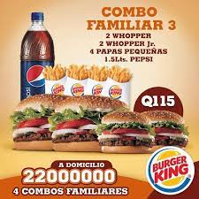Combo Familiar 3 2 Whopper 2 Whopper Jr 4 Papas Fritas Litro Y Medio De Pepsi Solicitalo A Domicilio Food Burger King Burger