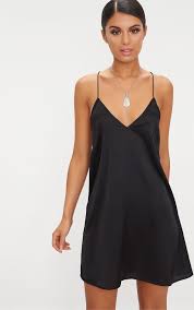 Black Satin Cami Shift Dress